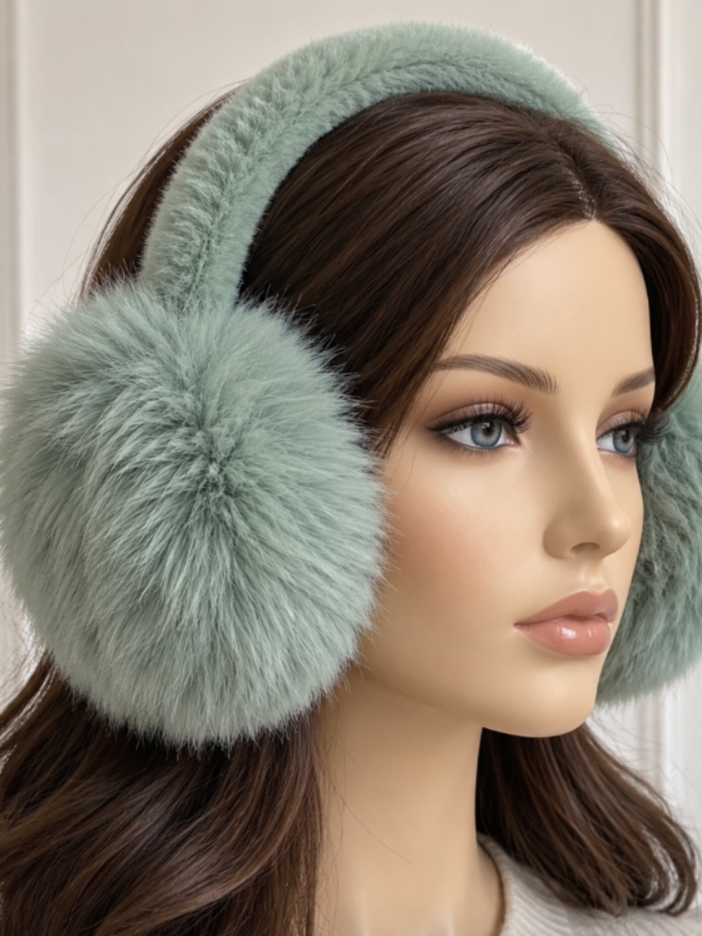 Natasha Mint Sage Green Faux Fur Plush Earmuffs